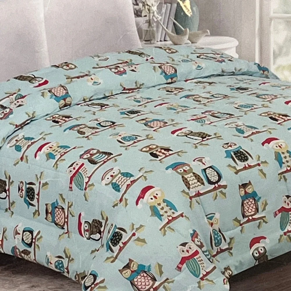 Ashley Cooper Classics Cotton Rich Blue Red Owl Full/Queen Comforter Whimsical